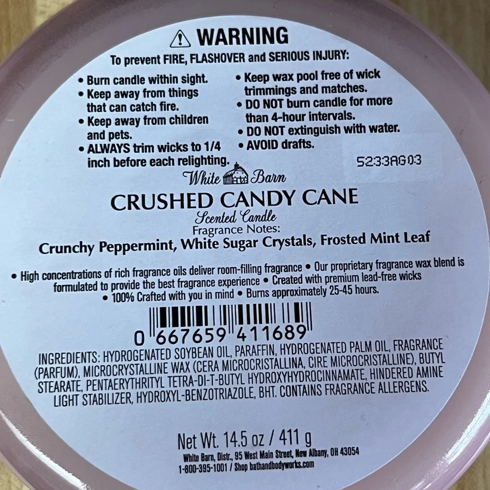 Bath & Body Works White Barn Crushed Candy Cane 3-Wick Candle